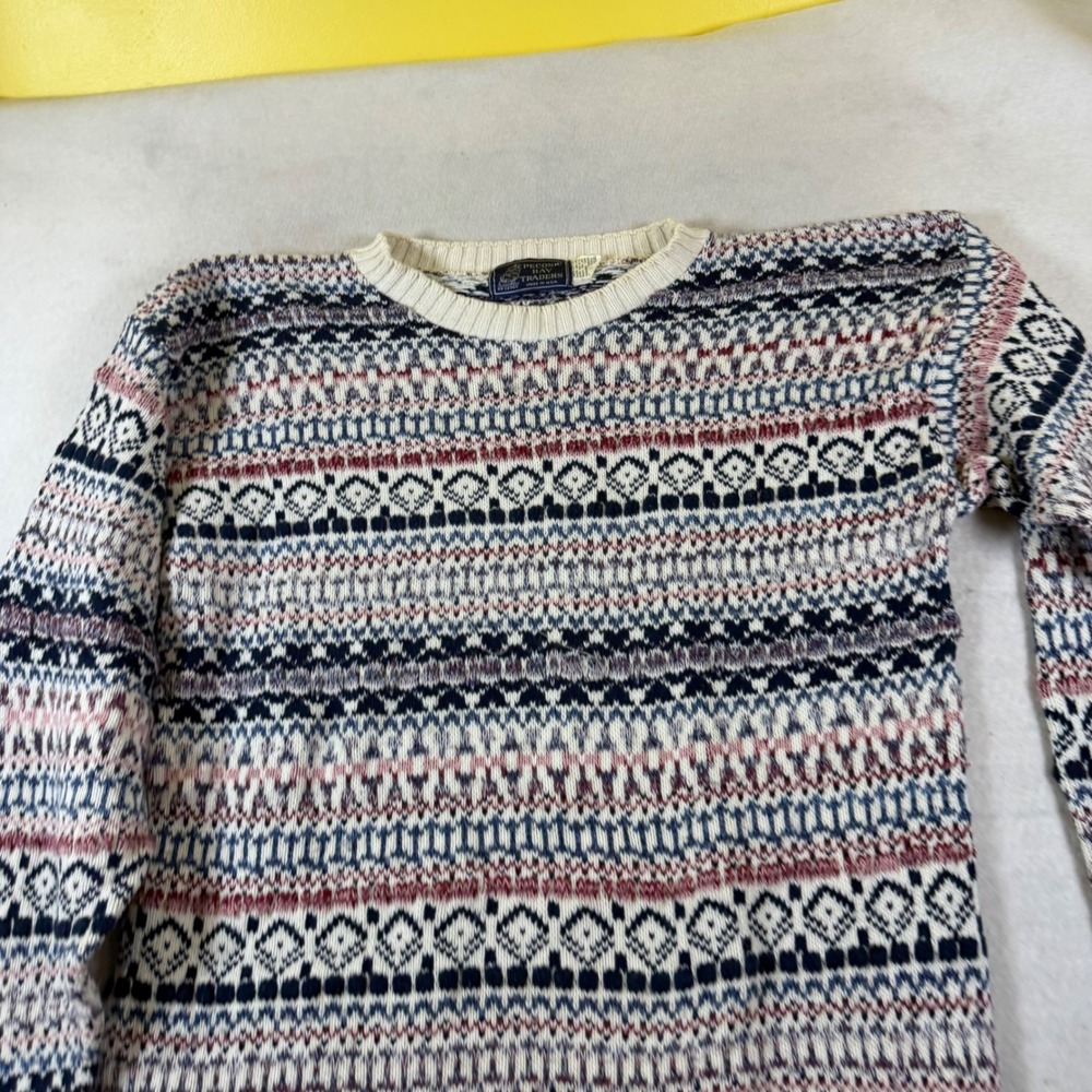 Peconic Bay Traders Vintage Fair‎ Isle Sweater Mens XL Cotton Made in USA Cream